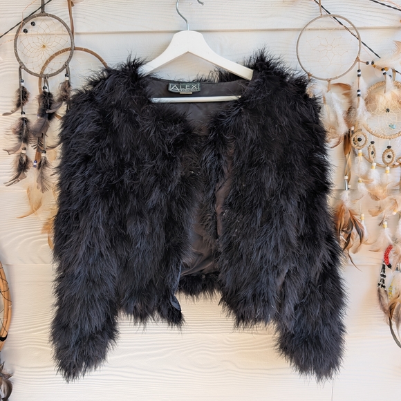 Alex Evenings Jackets & Blazers - Alex Evenings Vintage Cropped Ostrich Feather Jacket Fluffy Teddy Jacket
